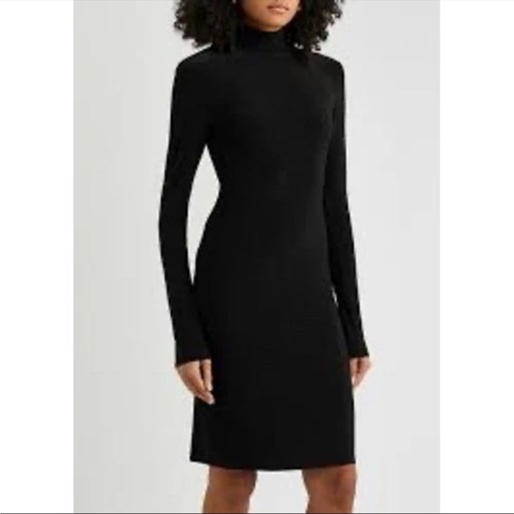 NORMA KAMALI SLIM FIT LONG‎ SLEEVE TURTLE DRESS TO KNEE Black Medium Women’s